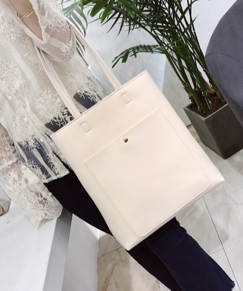 shopnikoniko(ショップニコニコ)の「縦型 トートバッグ 前ポケット(トートバッグ・レディース・ブラック/アイボリー/グレー/ブラウン/グリーン・フリー)」の22枚目の写真