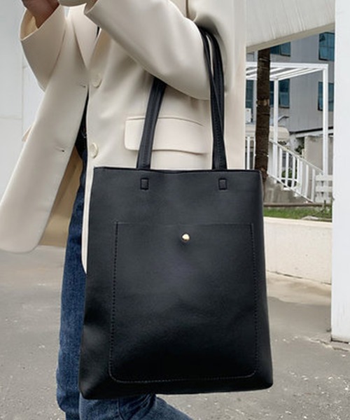 shopnikoniko（ショップニコニコ）の「縦型 トートバッグ 前ポケット（トートバッグ・レディース・ブラック/アイボリー/グレー/ブラウン/グリーン・フリー）」の21枚目の写真