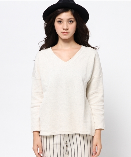 MOUSSY（マウジー）の「Double Cloth V/N Loose TOPS（Tシャツ/カットソー・レディース・トップグレー/ブラック/ライトブルー/オフホワイト・FREE）」の5枚目の写真