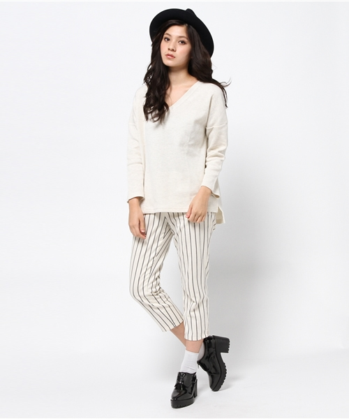 MOUSSY（マウジー）の「Double Cloth V/N Loose TOPS（Tシャツ/カットソー・レディース・トップグレー/ブラック/ライトブルー/オフホワイト・FREE）」の8枚目の写真