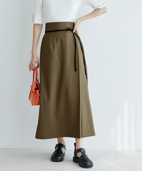vis-`a-vis（ビサビ）の「【WEB限定】リネンライク配色サイドリボンスリット入りラップスカート（スカート・レディース・ブラック/キナリ/オリーブ/オレンジ・M/S）」の11枚目の写真