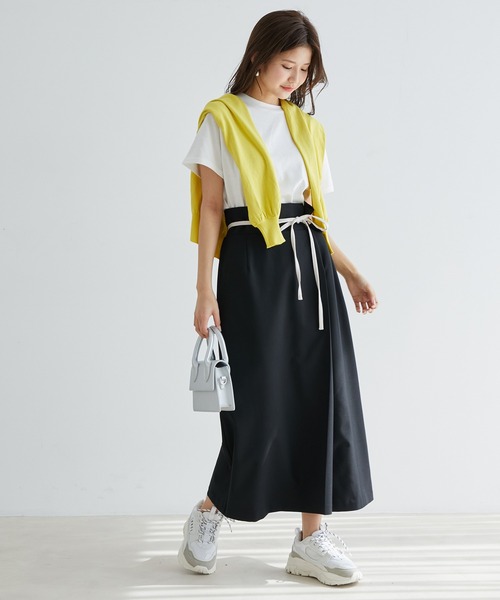 vis-`a-vis（ビサビ）の「【WEB限定】リネンライク配色サイドリボンスリット入りラップスカート（スカート・レディース・ブラック/キナリ/オリーブ/オレンジ・M/S）」の18枚目の写真