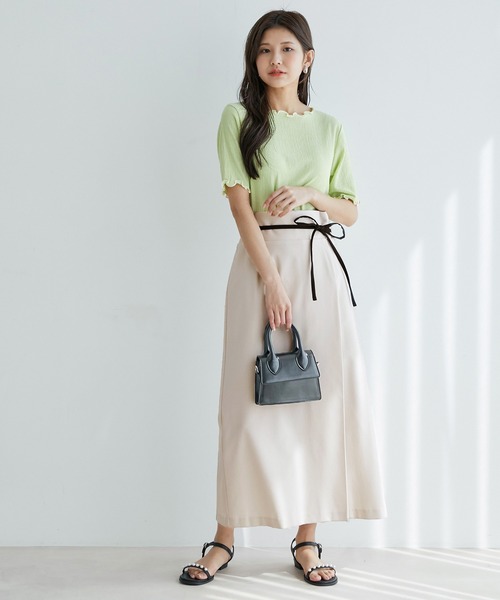 vis-`a-vis（ビサビ）の「【WEB限定】リネンライク配色サイドリボンスリット入りラップスカート（スカート・レディース・ブラック/キナリ/オリーブ/オレンジ・M/S）」の22枚目の写真