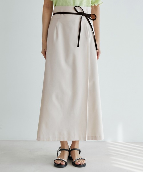 vis-`a-vis（ビサビ）の「【WEB限定】リネンライク配色サイドリボンスリット入りラップスカート（スカート・レディース・ブラック/キナリ/オリーブ/オレンジ・M/S）」の19枚目の写真