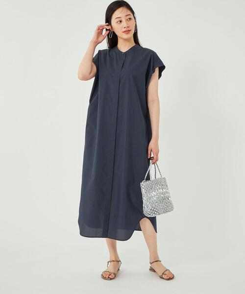 タック スリーブ バンドカラー シャツ ワンピース ドレス Green Label スリーブ ワンピース ワンピース Label Relaxing グリーン