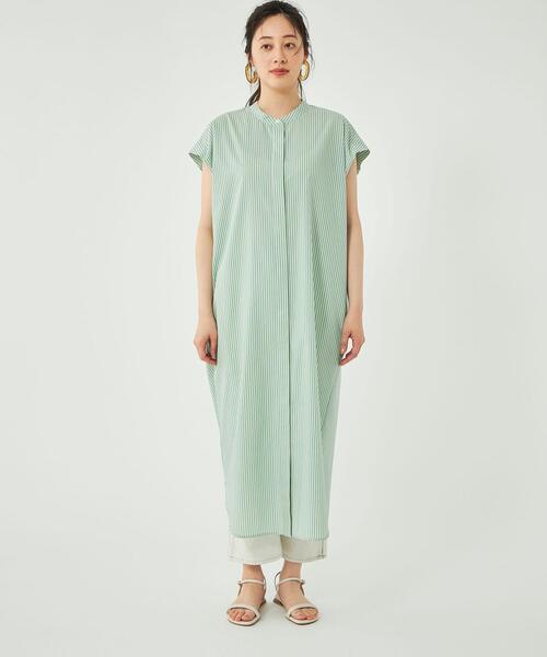 新品 グリーンレーベルリラクシング ライトブルー バンドカラーシャツワンピース UNITED ARROWS green label relaxing - 美品 グリーンレーベル