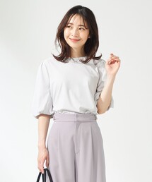 any SiS（エニィスィス）の「【UVケア】ハイゲージストライプ バルーンスリーブ カットソー（Tシャツ/カットソー）」
