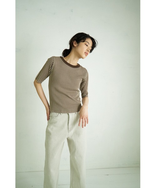 4youstory(フォーユーストーリー)の「【4youstory】5分袖リブニットトップス(Tシャツ/カットソー・レディース・ブラック/ベージュ/ブラウン/グリーン・FREE)」の13枚目の写真