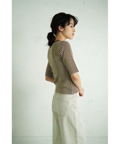 4youstory(フォーユーストーリー)の「【4youstory】5分袖リブニットトップス(Tシャツ/カットソー・レディース・ブラック/ベージュ/ブラウン/グリーン・FREE)」の15枚目の写真