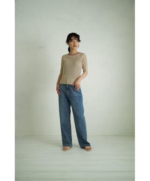 4youstory(フォーユーストーリー)の「【4youstory】5分袖リブニットトップス(Tシャツ/カットソー・レディース・ブラック/ベージュ/ブラウン/グリーン・FREE)」の16枚目の写真