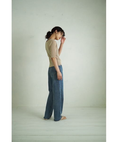 4youstory(フォーユーストーリー)の「【4youstory】5分袖リブニットトップス(Tシャツ/カットソー・レディース・ブラック/ベージュ/ブラウン/グリーン・FREE)」の18枚目の写真