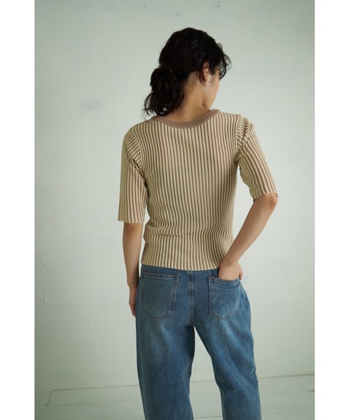 4youstory(フォーユーストーリー)の「【4youstory】5分袖リブニットトップス(Tシャツ/カットソー・レディース・ブラック/ベージュ/ブラウン/グリーン・FREE)」の20枚目の写真