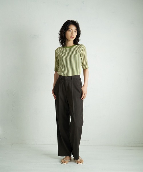 4youstory(フォーユーストーリー)の「【4youstory】5分袖リブニットトップス(Tシャツ/カットソー・レディース・ブラック/ベージュ/ブラウン/グリーン・FREE)」の22枚目の写真