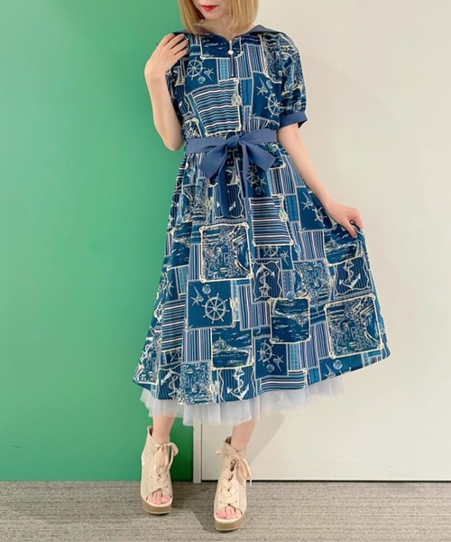 axes femme（アクシーズファム）の「フレンチマリン柄セーラーOP
