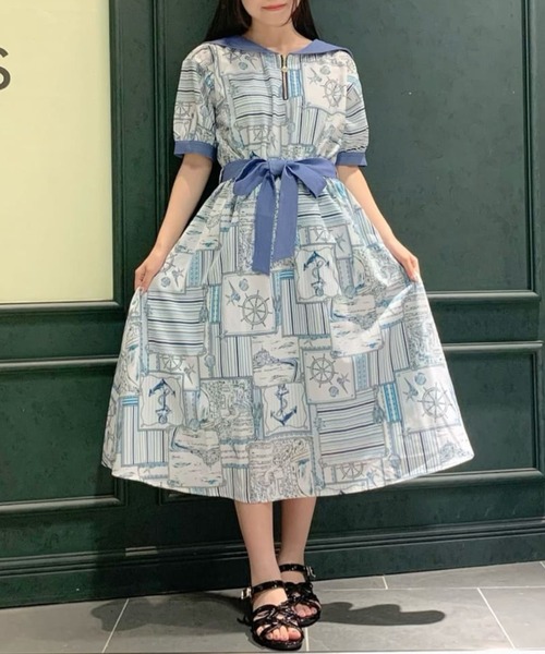 axes femme（アクシーズファム）の「フレンチマリン柄セーラーOP