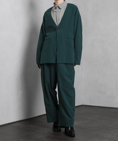 Adoon plain（アドーンプレーン）の「【Adoon plain】リネンライクセットアップ（セットアップ・メンズ・ブラック/グリーン/アイボリー・MEDIUM/LARGE）」の3枚目の写真