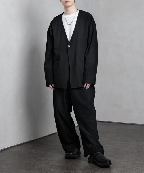 Adoon plain（アドーンプレーン）の「【Adoon plain】リネンライクセットアップ（セットアップ・メンズ・ブラック/グリーン/アイボリー・MEDIUM/LARGE）」の2枚目の写真