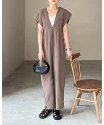 She's Closet（シーズクローゼット）の「深Vネックハイウエストフレンチスリーブオールインワンサロペット（つなぎ/オールインワン）」