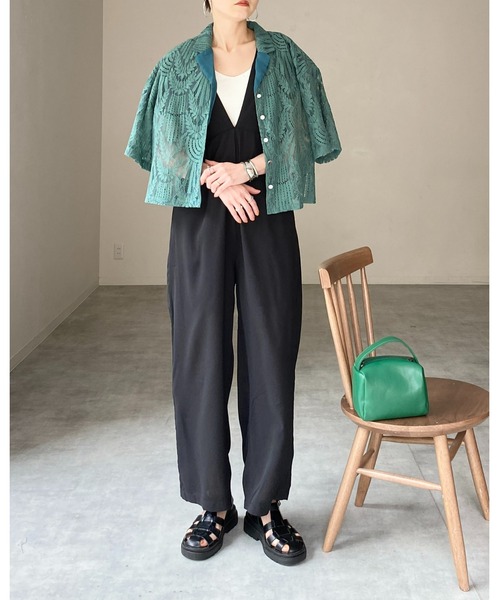 She's Closet(シーズクローゼット)の「深Vネックハイウエストフレンチスリーブオールインワンサロペット(つなぎ/オールインワン・レディース・ブラック/ベージュ/モカ・FREE)」の22枚目の写真