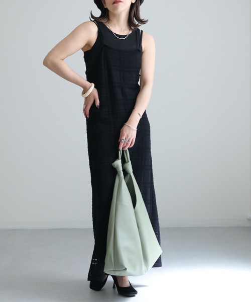 ap retro（アプレトロ）の「透かし編みニット ロングデザインキャミワンピース（ワンピース・レディース・ブラック/ブラウン/アイボリー・FREE）」の5枚目の写真