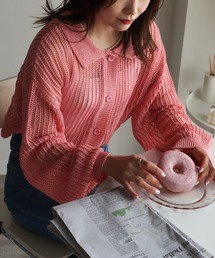 襟付きメッシュカラーカーディガン