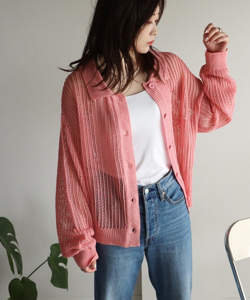 COURO（コウロ）の「襟付きメッシュカラーカーディガン（カーディガン/ボレロ・レディース・アイボリー/レッド/ブルー/サックスブルー/ブルーグリーン/オレンジ/ピンク・FREE）」の19枚目の写真
