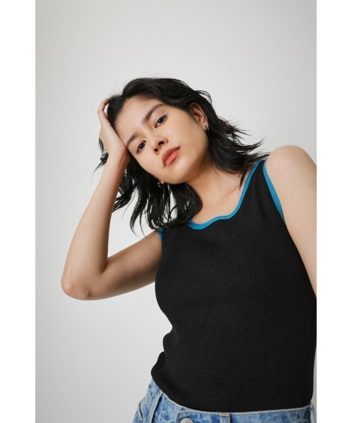 AZUL by moussy(アズールバイマウジー)の「BICOLOR PIPING KNIT TANK TOP/バイカラーパイピングニットタンクトップ(タンクトップ・レディース・ライトブルー/ブラウン/ブラック・MEDIUM/SMALL)」の2枚目の写真