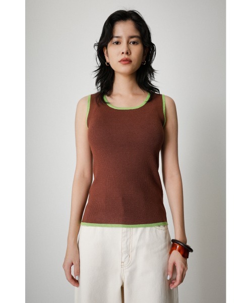 AZUL by moussy(アズールバイマウジー)の「BICOLOR PIPING KNIT TANK TOP/バイカラーパイピングニットタンクトップ(タンクトップ・レディース・ライトブルー/ブラウン/ブラック・MEDIUM/SMALL)」の6枚目の写真