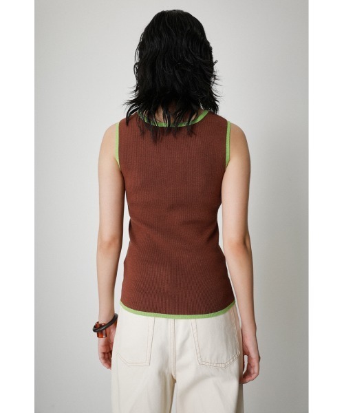 AZUL by moussy(アズールバイマウジー)の「BICOLOR PIPING KNIT TANK TOP/バイカラーパイピングニットタンクトップ(タンクトップ・レディース・ライトブルー/ブラウン/ブラック・MEDIUM/SMALL)」の8枚目の写真