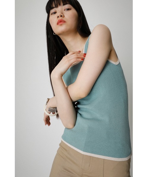 AZUL by moussy(アズールバイマウジー)の「BICOLOR PIPING KNIT TANK TOP/バイカラーパイピングニットタンクトップ(タンクトップ・レディース・ライトブルー/ブラウン/ブラック・MEDIUM/SMALL)」の12枚目の写真