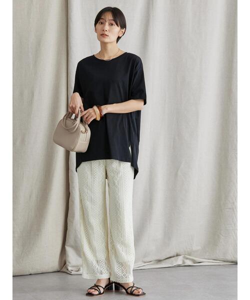 AMERICAN HOLIC（アメリカンホリック）の「バックドレープ半袖カットチュニック（Tシャツ/カットソー・レディース・ブルー/ライトベージュ/ブラック・M/L）」の22枚目の写真