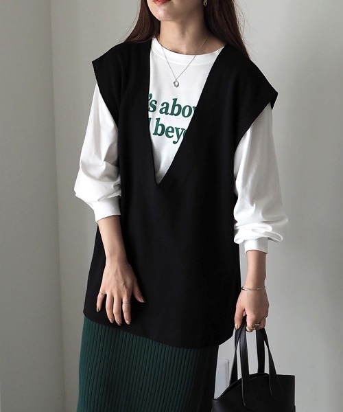 Riberry(リベリー)の「カットオフ深Vネックベスト(ベスト・レディース・アイボリー/ブラック・FREE)」の20枚目の写真