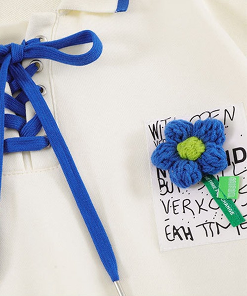 HOOK（フック）の「【HOOK】編み上げ花モチーフ付きポロシャツ風スウェット（スウェット・メンズ・ライトベージュ/ブラック・XL/M/L）」の9枚目の写真