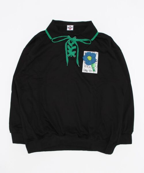 HOOK（フック）の「【HOOK】編み上げ花モチーフ付きポロシャツ風スウェット（スウェット・メンズ・ライトベージュ/ブラック・XL/M/L）」の14枚目の写真