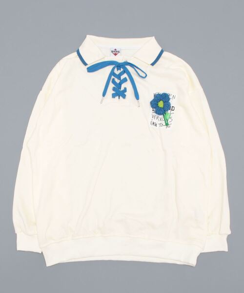 HOOK（フック）の「【HOOK】編み上げ花モチーフ付きポロシャツ風スウェット（スウェット・メンズ・ライトベージュ/ブラック・XL/M/L）」の13枚目の写真