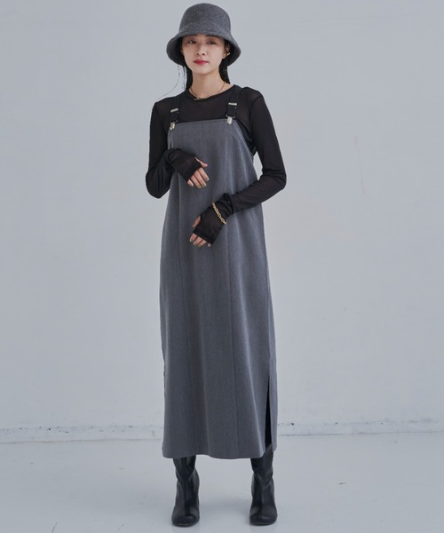 CLEARIMPRESSION （クリアインプレッション）の「【長さ調整可能】サスペンダーナローワンピース（ワンピース・レディース・ブラック/グレー・FREE）」の4枚目の写真