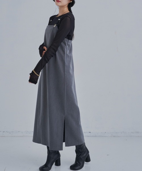 CLEARIMPRESSION （クリアインプレッション）の「【長さ調整可能】サスペンダーナローワンピース（ワンピース・レディース・ブラック/グレー・FREE）」の17枚目の写真