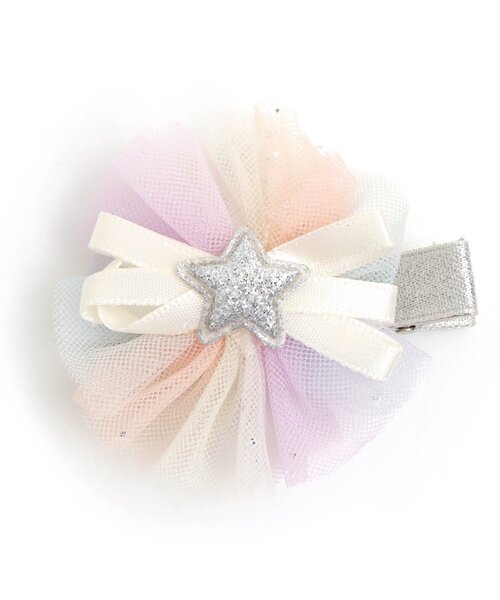 apres les cours（アプレレクール）の「チュール&ビースヘアクリップ（バレッタ/ヘアクリップ・キッズ・ピンク/アイボリー/レインボー/サーモンピンク・FREE）」の4枚目の写真