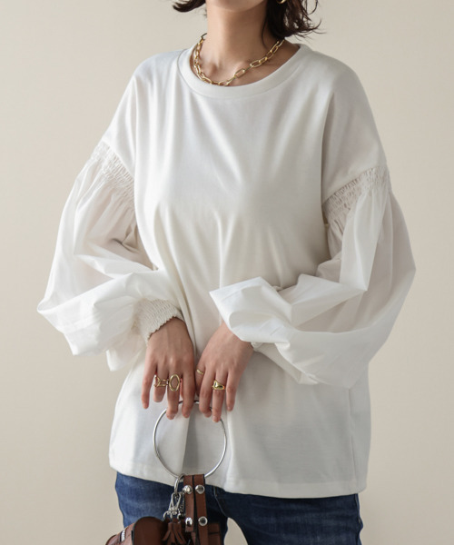 SUGAR BISKET(シュガービスケット)の「異素材バルーンスリーブプルオーバー(Tシャツ/カットソー・レディース・ブラック/ホワイト・フリー)」の5枚目の写真