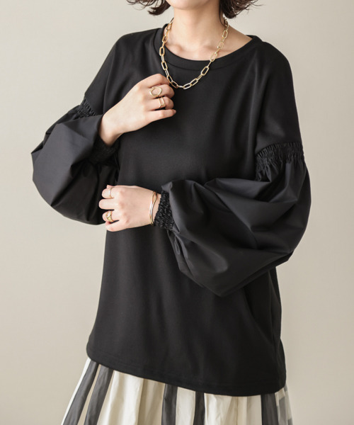 SUGAR BISKET(シュガービスケット)の「異素材バルーンスリーブプルオーバー(Tシャツ/カットソー・レディース・ブラック/ホワイト・フリー)」の3枚目の写真