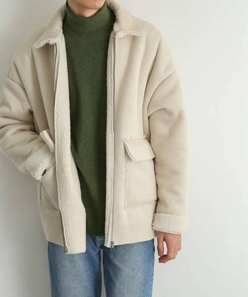 SENSE OF PLACE by URBAN RESEARCH(センスオブプレイスバイアーバンリサーチ)の「『ユニセックス』ムートンジップブルゾン(ブルゾン・メンズ・ブラック/ライトベージュ/カーキ・MEDIUM/LARGE)」の4枚目の写真