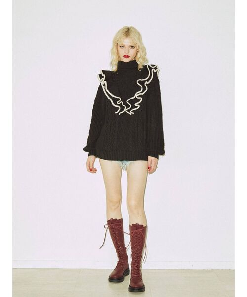 jouetie（ジュエティ）の「カラーフリルチュニックニット（ニット/セーター・レディース・アイボリー/ブラック/ブルー/レッド・MEDIUM）」の9枚目の写真