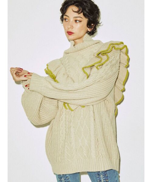 jouetie（ジュエティ）の「カラーフリルチュニックニット（ニット/セーター・レディース・アイボリー/ブラック/ブルー/レッド・MEDIUM）」の15枚目の写真