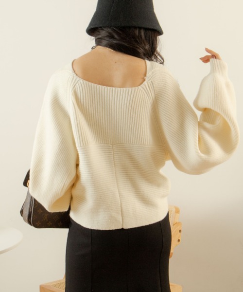 OLUPIC（オルピック）の「OLUPIC/【WEB限定】クロスデザインニットトップス（ニット/セーター・レディース・ダークグレー/アイボリー・FREE）」の9枚目の写真