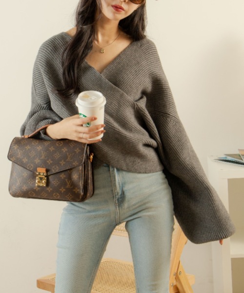 OLUPIC（オルピック）の「OLUPIC/【WEB限定】クロスデザインニットトップス（ニット/セーター・レディース・ダークグレー/アイボリー・FREE）」の22枚目の写真