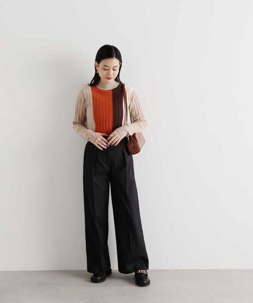 N.（N. Natural Beauty Basic）（エヌエヌナチュラルビューティーベーシック）の「タックウエストツイルワイドパンツ（その他パンツ・レディース・ブラック/カーキ・MEDIUM）」の14枚目の写真