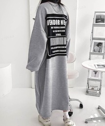 Dalfwin | 2022 AW 秋冬 韓国ファッション ワンピース スウェット レディース 裏起毛あり　バックラベルスウェットワンピ　ロング丈(ワンピース)
