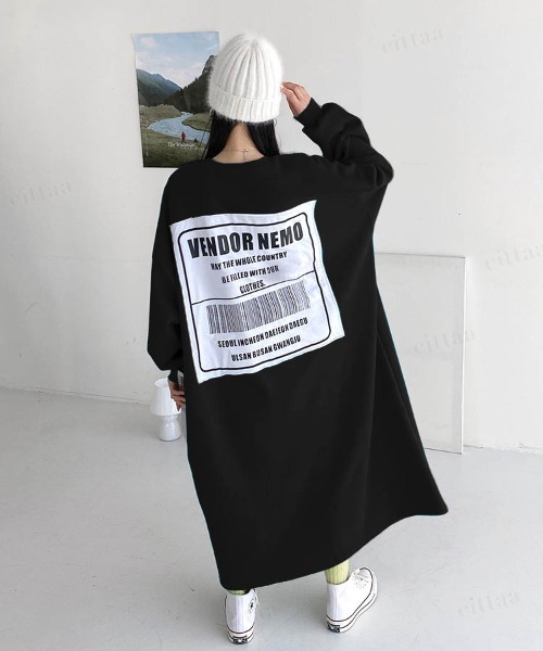 Dalfwin（ダールフィン）の「韓国ファッション バックラベルスウェットロング丈ワンピース（ワンピース・レディース・グレー/グリーン/ピンク/ブラック/ブラック系2/グレー系その他2・FREE）」の7枚目の写真