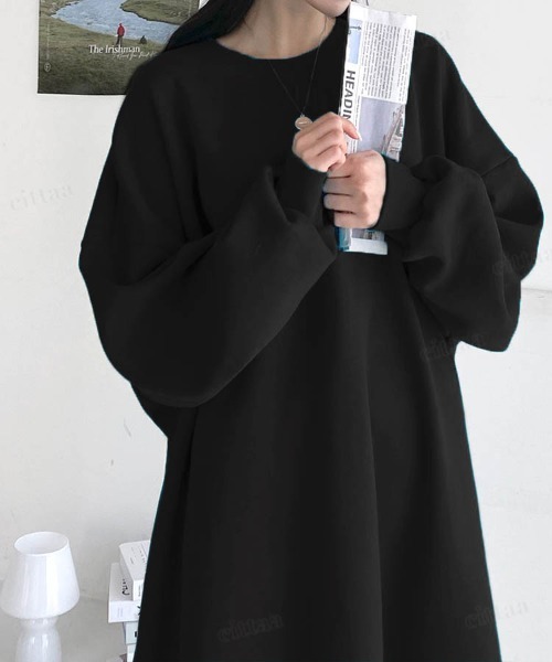 Dalfwin（ダールフィン）の「韓国ファッション バックラベルスウェットロング丈ワンピース（ワンピース・レディース・グレー/グリーン/ピンク/ブラック/ブラック系2/グレー系その他2・FREE）」の10枚目の写真