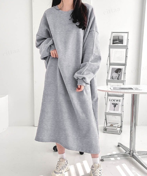 Dalfwin（ダールフィン）の「韓国ファッション バックラベルスウェットロング丈ワンピース（ワンピース・レディース・グレー/グリーン/ピンク/ブラック/ブラック系2/グレー系その他2・FREE）」の12枚目の写真